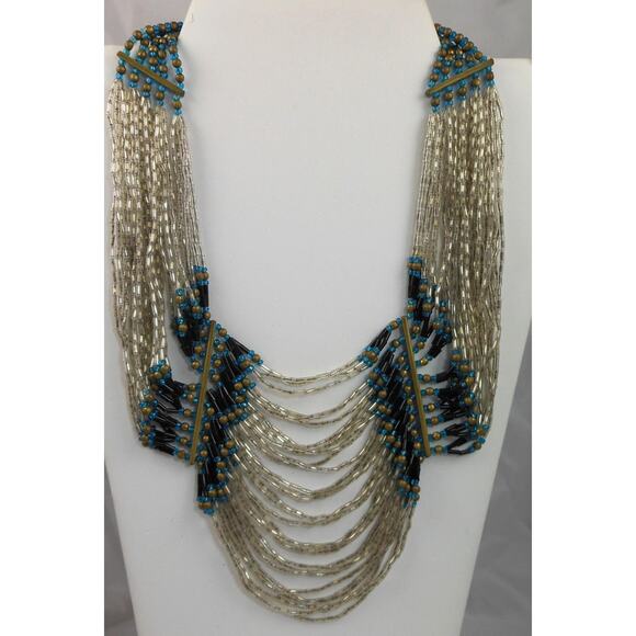 Elegant Handmade Beaded Bib Necklace with Glass and Brass Accents - Picture 2 of 5